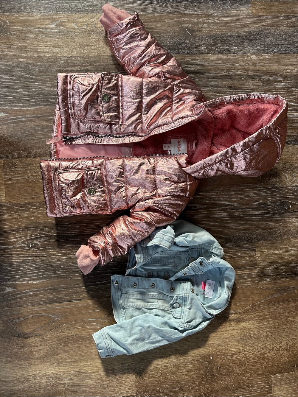 Cat and Jack Baby Shiny Pink Hooded Puffer Jacket - The Children’s Place denim